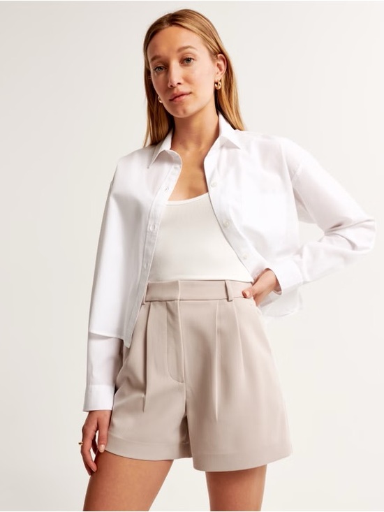 Abercrombie Curve Love A&F Sloane High Rise Tailored Shorts 4.5in - 2  26  Taupe - Picture 2 of 16